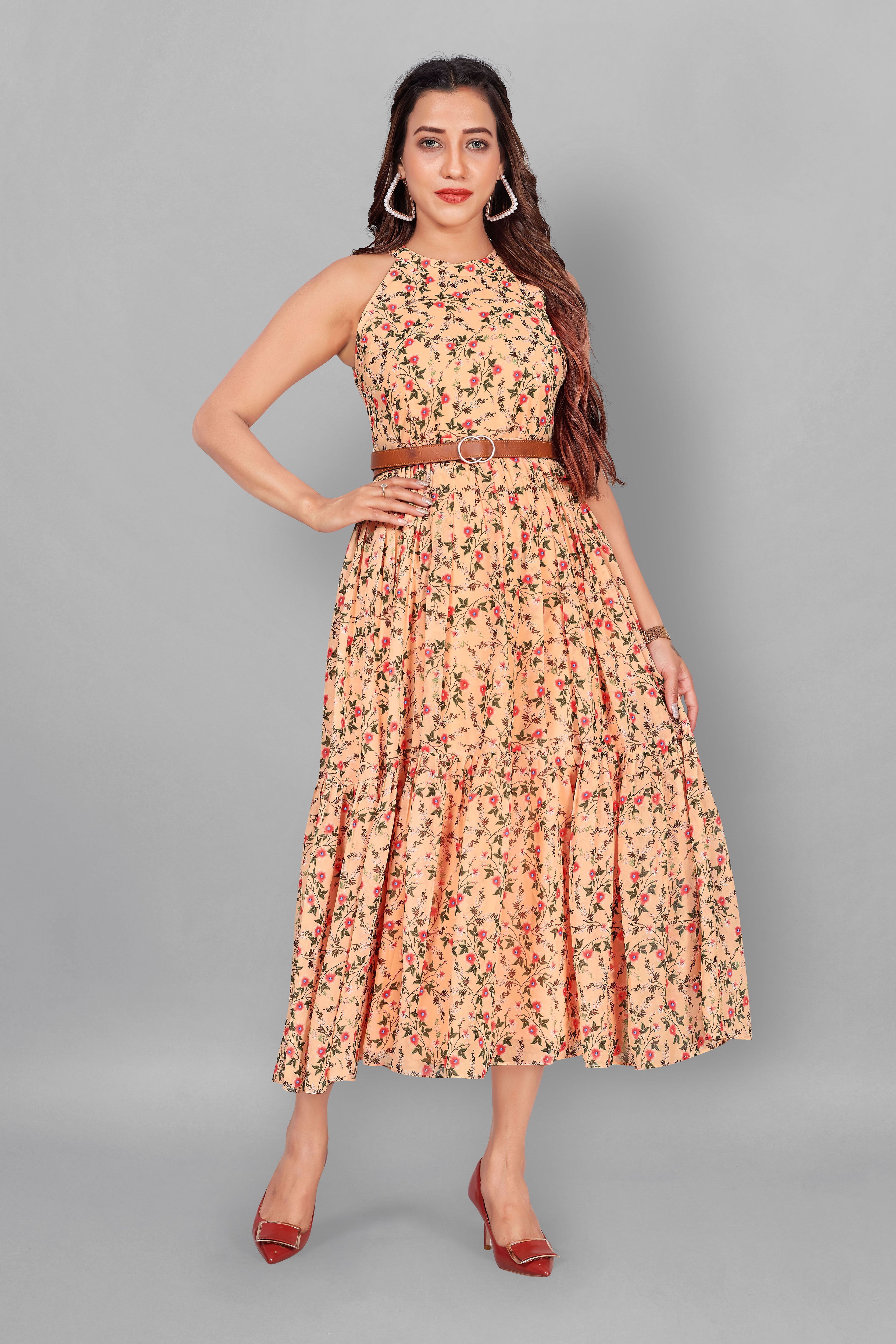 Buy Sera Women Pink & Orange Printed Fit And Flare Bardot Dress - Dresses  for Women 7339623 | Myntra